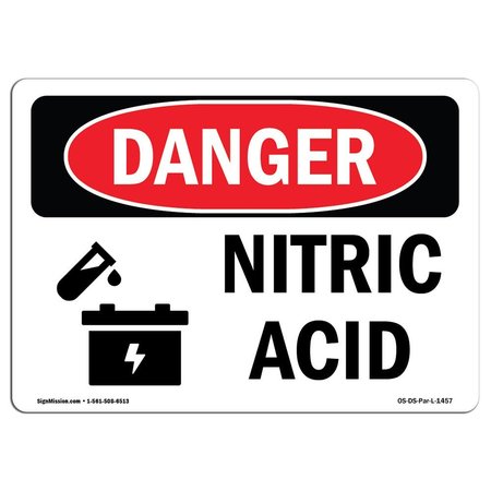 SIGNMISSION Safety Sign, OSHA Danger, 7" Height, 10" Width, Aluminum, Nitric Acid, Landscape, L-1457 OS-DS-A-710-L-1457